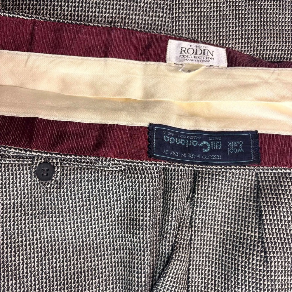 VTG Rodin Collection Mens Wool Silk Trousers 31x31.5 Houndstooth Made In Italy